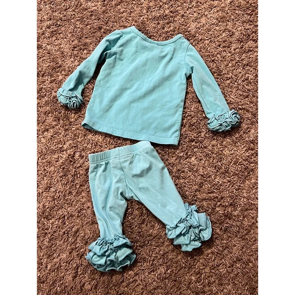 Southern Style 2 Pc Baby Girl Boutique Outfit Cupcake Ruffles‎ Blue Size 0-6 mos